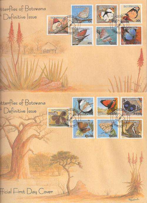 BOTSWANA 2007 9TH DEF ISSUE BUTTERFLIES 2 X FDC'S