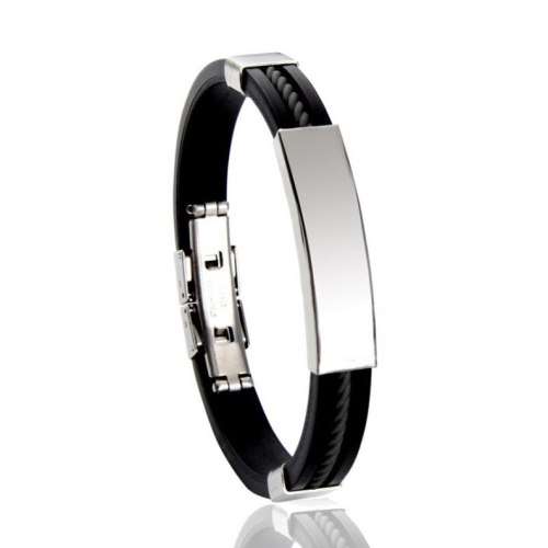 Adjustable Silicone and Stainless Steel Bracelet - Black