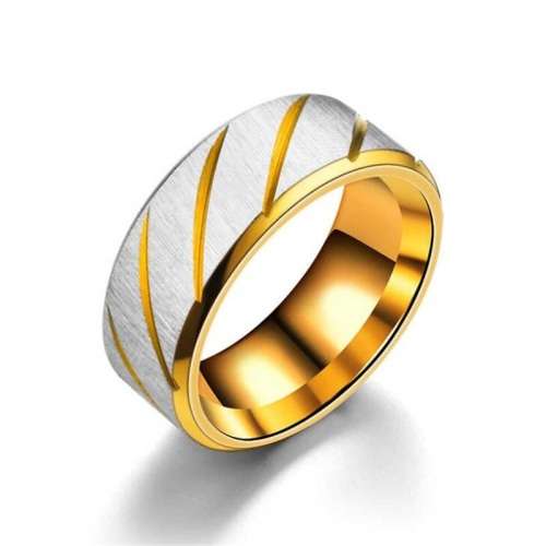 Men`s Gold Stainless Steel Brushed Design Comfort Fit Polished Ring