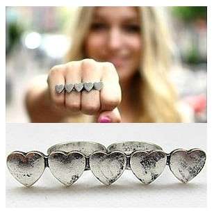 Vintage Style Silver Tone Heart Double Ring