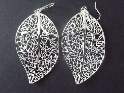 Silver Plated Filigree Leaf Earrings