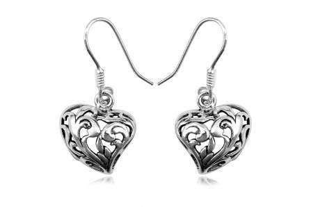 925 Silver Dangle Heart Earrings
