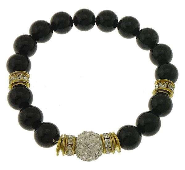Black Agate Rhinestone Spacer Bracelet