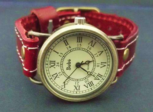 Red leather strap watch