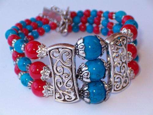 Tibet Silver Colourful Multiple Row Bracelet