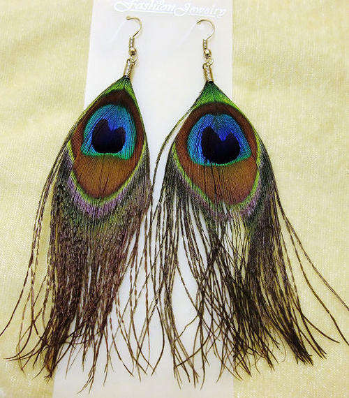 Peacock feather earrings