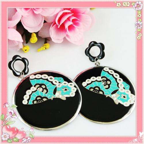 Large Butterfly Enamel Dangle Earrings 6cm in diameter