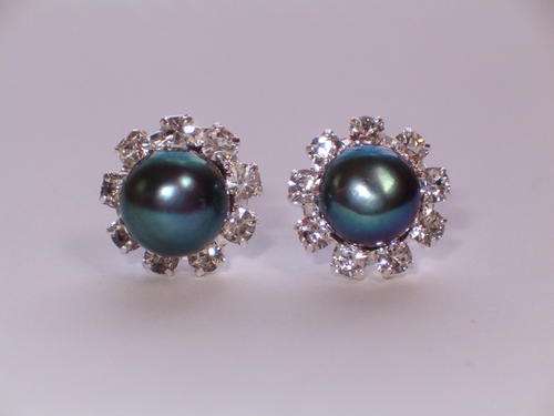 8MM Black Akoya Cultured Pearl silver stud Earrings