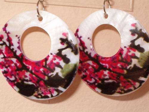 Painted Cherry Blossoms Shell Earrings