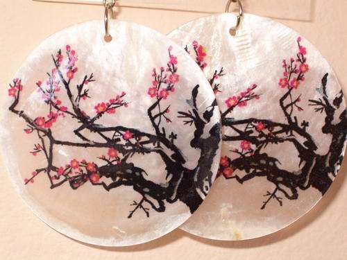 Painted Cherry Blossoms Shell Earrings