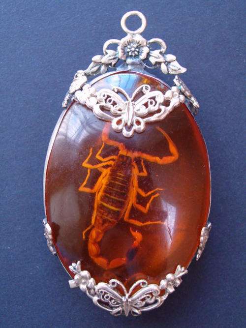 Large Tibet Silver Amber Scorpion Pendant