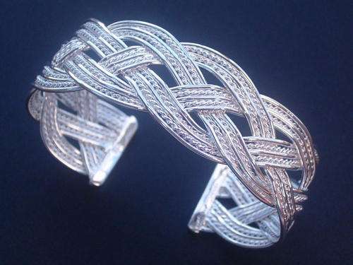 925 EP Silver Woven Cuff Bangle