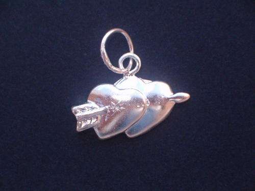 925 Silver Charm/Pendant - 2 Hearts & Arrow