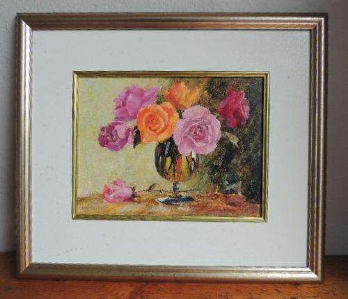 MAURICE FEARNS - OIL ON BOARD - ROSES IN A VASE - REDUCED ROCK BOTTOM PRICE !!!