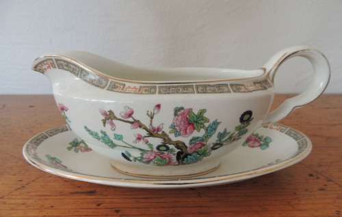 JOHN MADDOCK & SONS GRAVY BOAT ON DRIP TRAY - "INDIAN TREE"