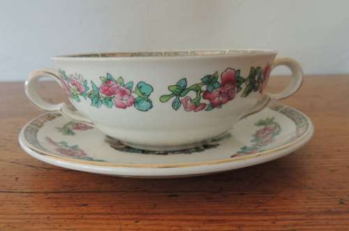 JOHN MADDOCK & SONS - "INDIAN TREE" - 8 SOUP COUPES WITH SAUCERS