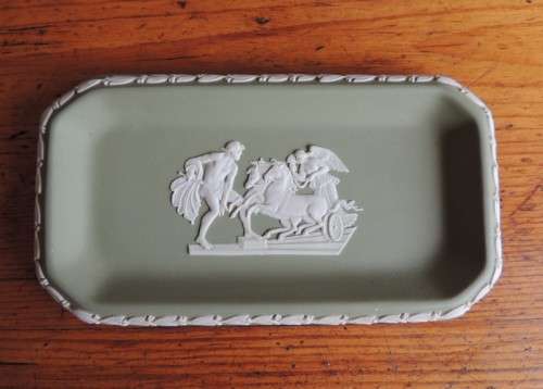 WEDGEWOOD JASPERWARE OBLONG DISH - GREEN