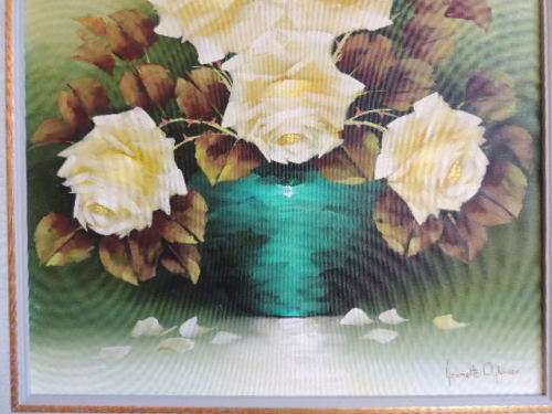 JEANETTE DYKMAN OIL ON BOARD - CREAM ROSES
