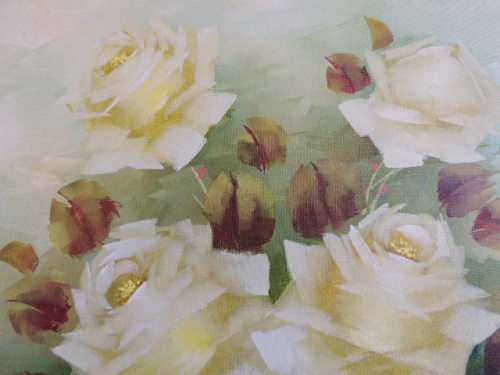 JEANETTE DYKMAN OIL ON BOARD - CREAM ROSES