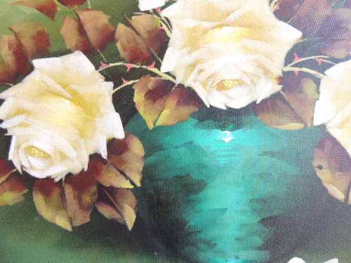JEANETTE DYKMAN OIL ON BOARD - CREAM ROSES