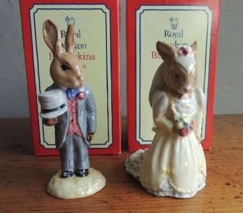 ROYAL DOULTON BUNNYKINS COUPLE - " BRIDE BUNNYKINS & GROOM BUNNYKINS " - IN ORIGINAL BOXES
