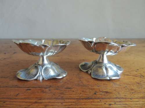 ART NOUVEAU SILVER PLATE SALT POTS - A PAIR