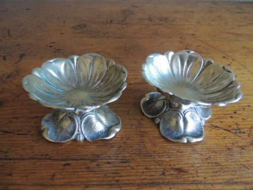ART NOUVEAU SILVER PLATE SALT POTS - A PAIR