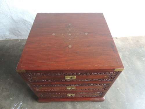 MILITARY CHEST SMALL - CARVED AND INLAID ROSEWOOD