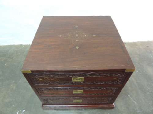 MILITARY CHEST SMALL - CARVED AND INLAID ROSEWOOD