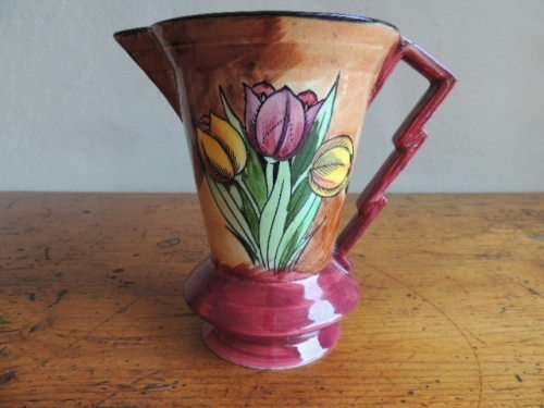 H & K TUNSTAL DECO JUG - "TULIPTIME", Hand painted