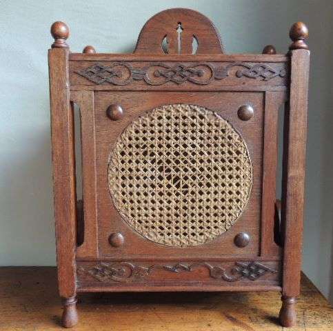 EDWARDIAN OAK UMBRELLA/WALKING STICK STAND WITH RATTAN FRONT