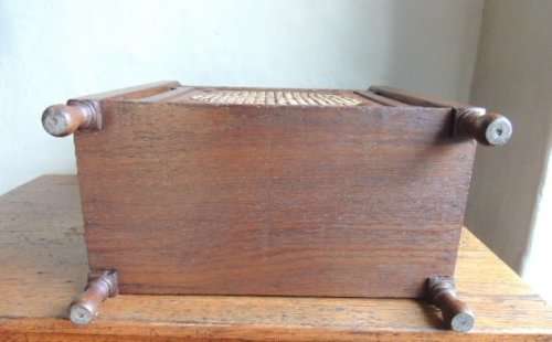 EDWARDIAN OAK UMBRELLA/WALKING STICK STAND WITH RATTAN FRONT