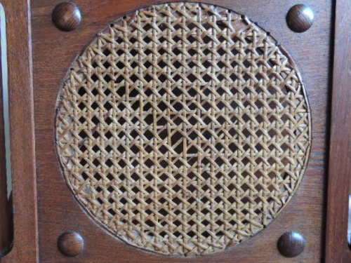 EDWARDIAN OAK UMBRELLA/WALKING STICK STAND WITH RATTAN FRONT