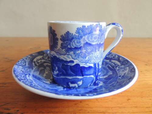 COPELAND SPODE ITALIAN BLUE COFFEE CAN AND SAUCER