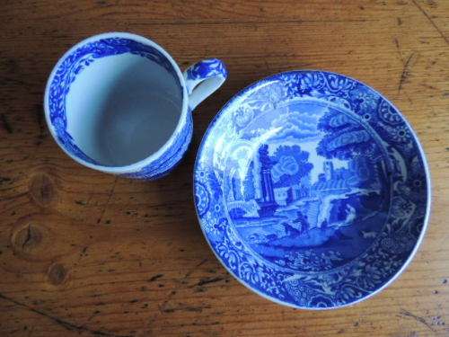 COPELAND SPODE ITALIAN BLUE COFFEE CAN AND SAUCER
