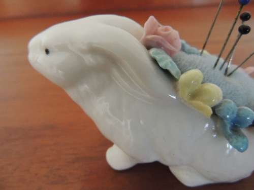 PORCELAIN RABBIT PIN CUSHION