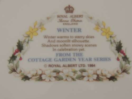 ROYAL ALBERT PLATE FROM THE COTTAGE GARDEN YEAR SERIES - "WINTER"
