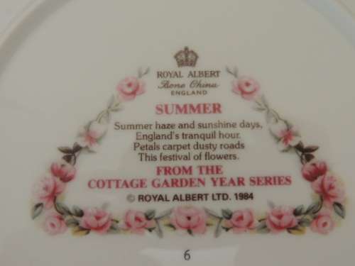 ROYAL ALBERT PLATE FROM THE COTTAGE GARDEN YEAR SERIES - "SUMMER"