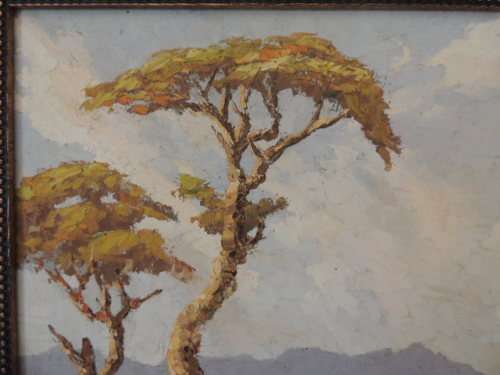 ERNEST BENJAMIN KING - OIL ON BOARD - BUSHVELD LANDSCAPE DATED 1957