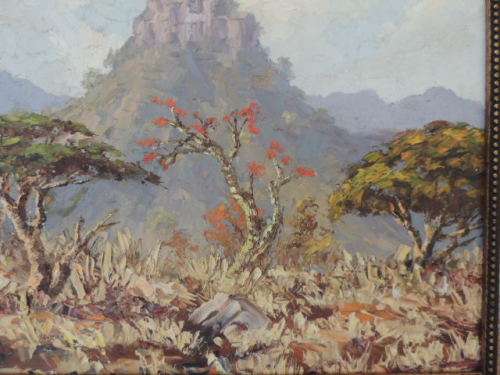 ERNEST BENJAMIN KING - OIL ON BOARD - BUSHVELD LANDSCAPE DATED 1957