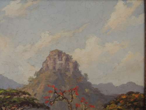 ERNEST BENJAMIN KING - OIL ON BOARD - BUSHVELD LANDSCAPE DATED 1957