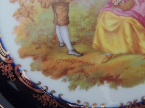 LIMOGE CASTEL COBALT BLUE 22 ct PLATE  SIGNED FRAGONARD - (19 cm)