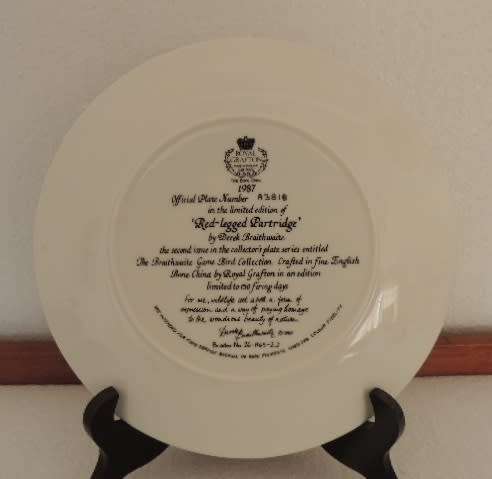 ROYAL GRAFTON LIMITED EDITION PLATE 1987 - "RED-LEGGED PARTRIDGE" - BOXED