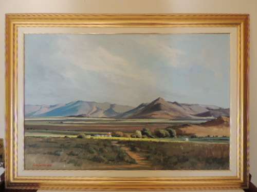 JOHN SMITH OIL ON BOARD - "THE KAROO NEAR BEAUFORT WEST" AUGUST 1998