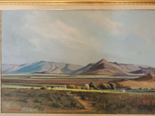 JOHN SMITH OIL ON BOARD - "THE KAROO NEAR BEAUFORT WEST" AUGUST 1998