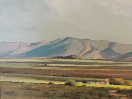 JOHN SMITH OIL ON BOARD - "THE KAROO NEAR BEAUFORT WEST" AUGUST 1998