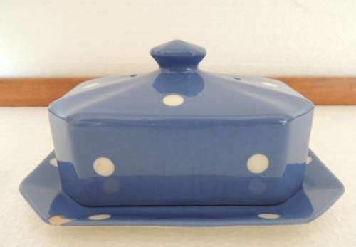 T G GREEN BLUE DOMINO BUTTER DISH