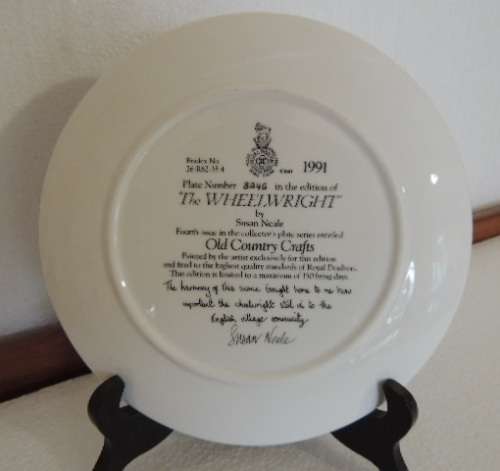 ROYAL DOULTON OLD COUNTRY CRAFTS PLATE - "THE WHEELWRIGHT" 1991, BOXED WITH COA