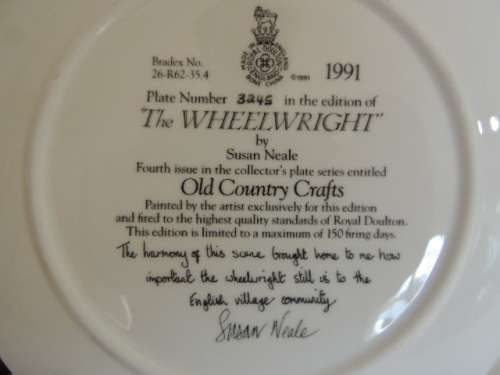 ROYAL DOULTON OLD COUNTRY CRAFTS PLATE - "THE WHEELWRIGHT" 1991, BOXED WITH COA
