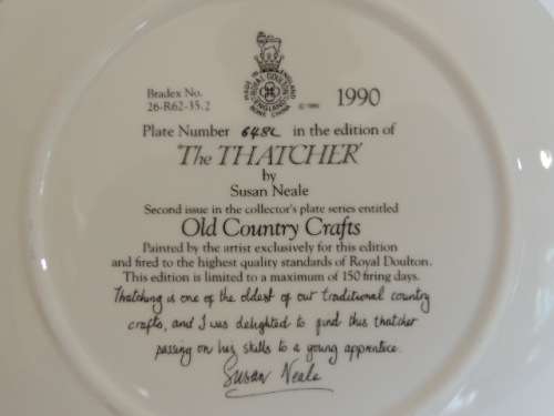 ROYAL DOULTON OLD COUNTRY CRAFTS PLATE - "THE THATCHER" 1990, BOXED WITH COA